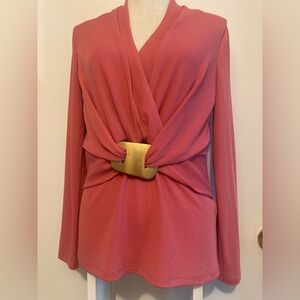 Donna Karan lobster color top with gold accent